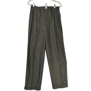 VTG 80s Ellen Tracy Silk Wool Blend Brown Herringbone Pleated Wide Leg Pants 12